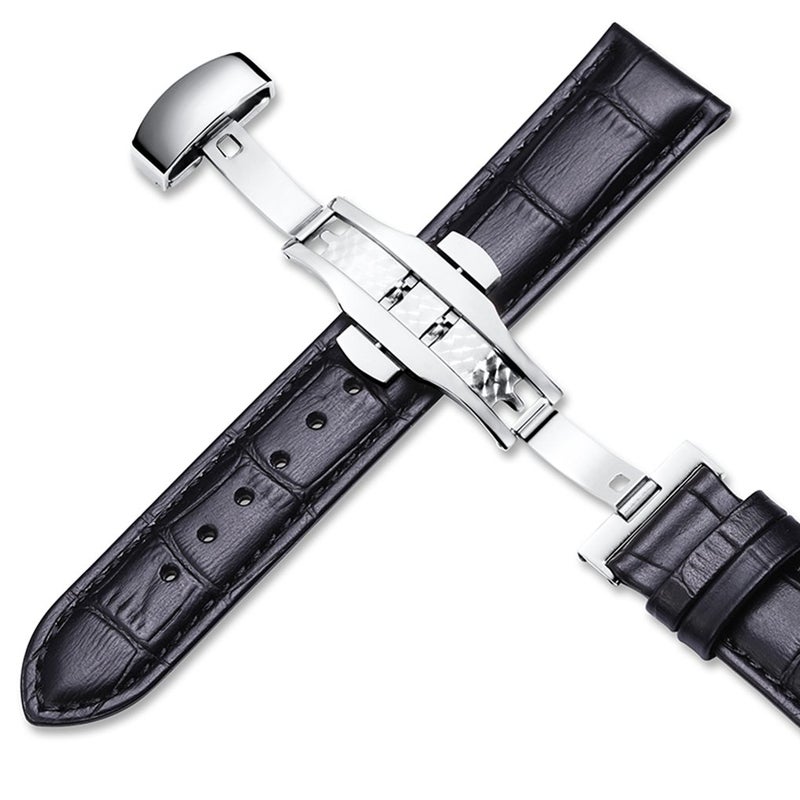 iStrap Leather Watch Band -Alligator Grain Embossed Pattern Calfskin Replacement Strap-Stainless Steel Deployment Buckle with Push Buttons-Bracelet for Men Women-18mm 19mm 20mm 21mm 22mm 24mm - Image 2